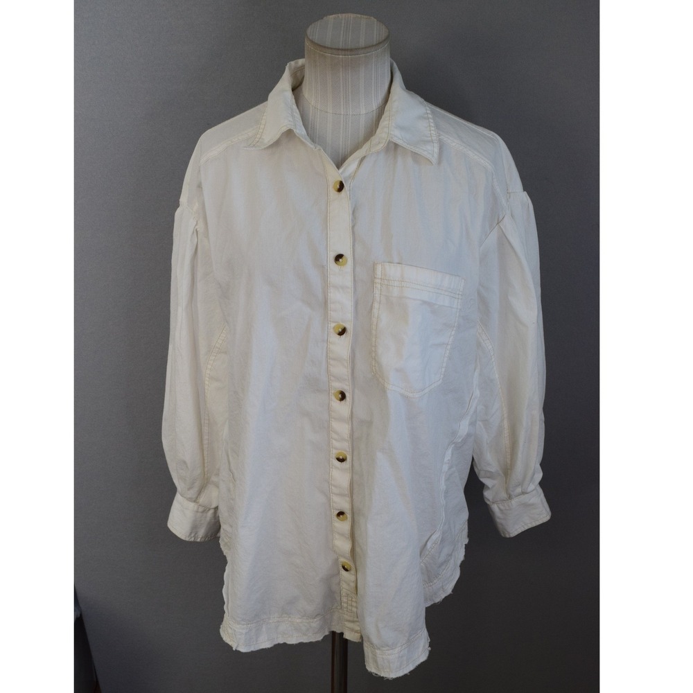 We The Free People Happy Hour Shirt XS Cream Cotton Balloon Sleeve Oversized